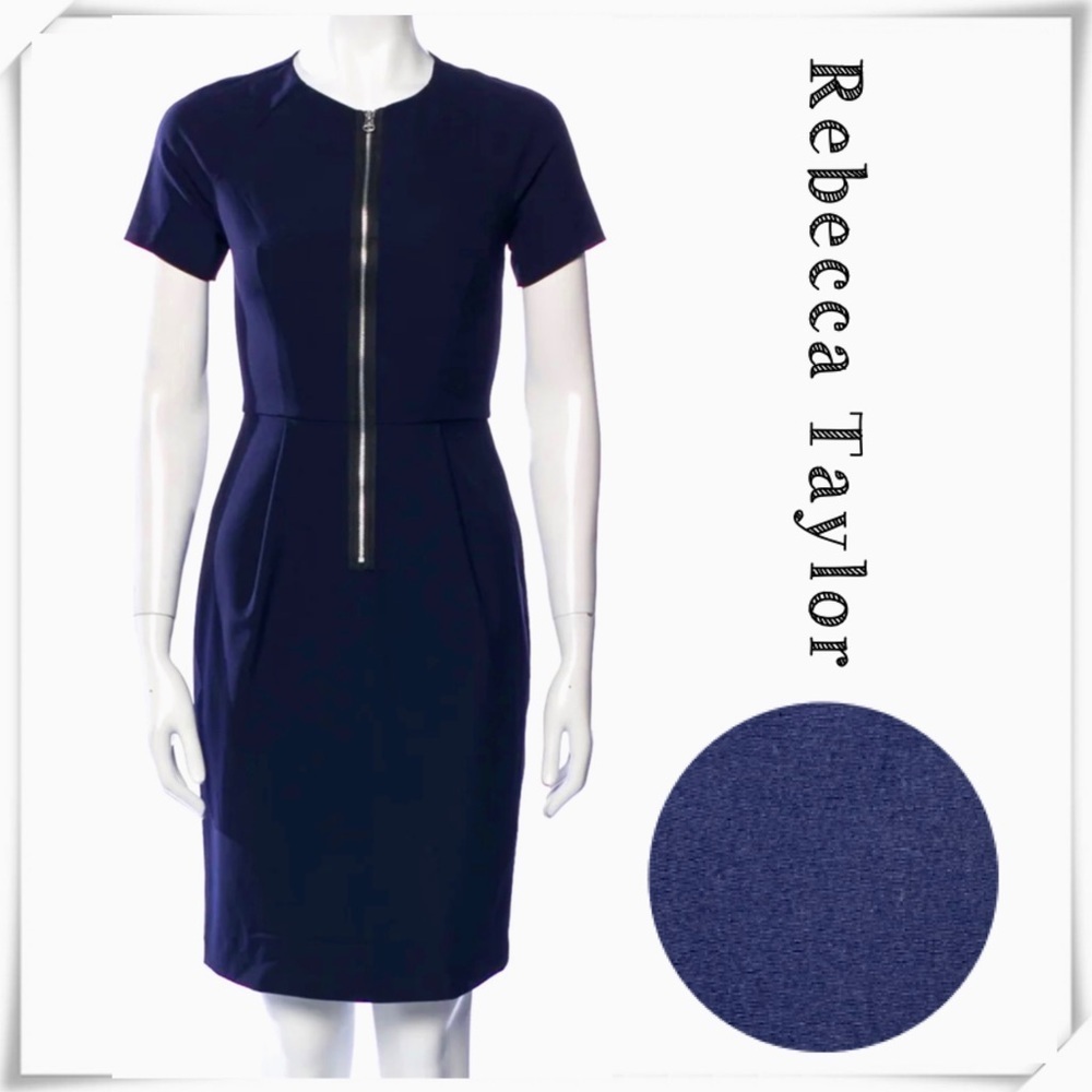 REBECCA Taylor Front Zip Stretch Mini Dress in Navy Blue Size 8